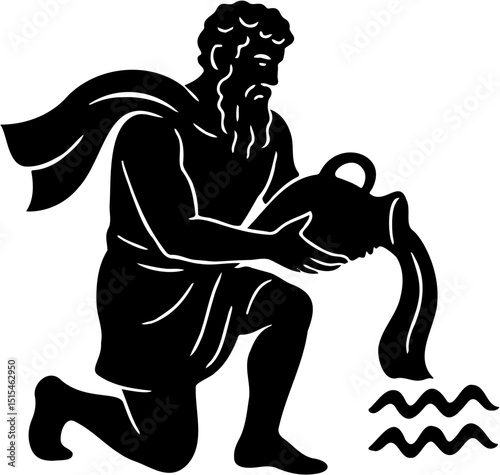 Aquarius zodiac silhouette vector illustration, white background