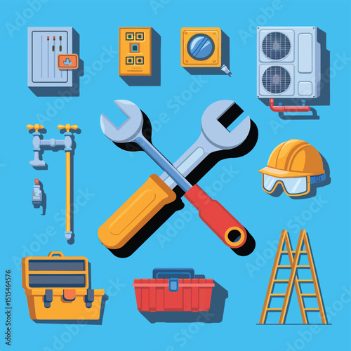 vector icons representing home fix and factory maintenance, gas and electricity maintenance                              
