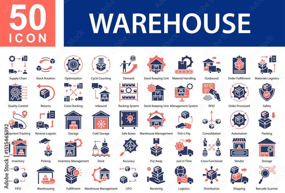 Ταπετσαρία Warehouse Collection of Icons with Colorful Glyphs