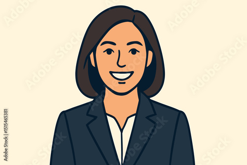 Professional woman smiling while wearing a blazer against neutral background  
