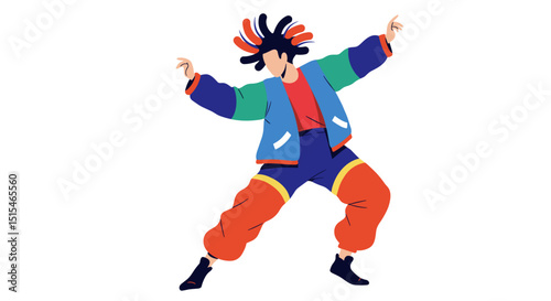 Dancer with colorful outfit striking a pose in dynamic stance  
