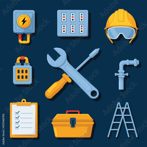  vector icons representing home fix and factory maintenance, gas and electricity maintenance                              
