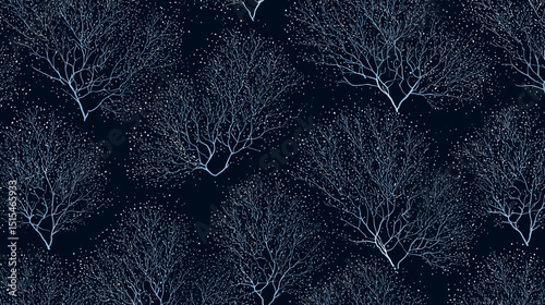 Seamless dark navy blue background with abstract tree branches  