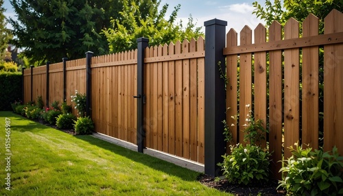 Modern Wooden Fence with Black Posts and Gate Backyard Privacy and Landscaping Ideas