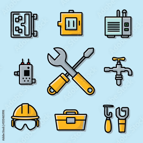  vector icons representing home fix and factory maintenance, gas and electricity maintenance                              
