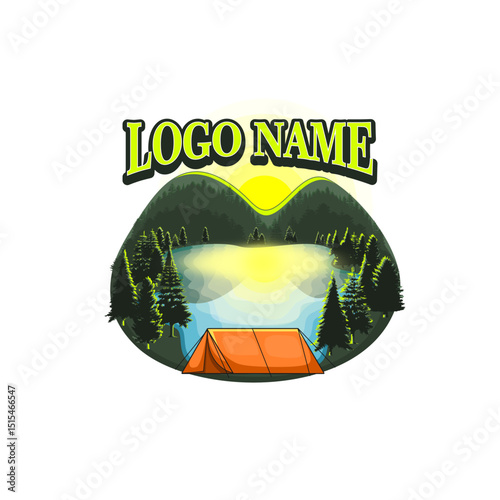 This is a logo of mountains and lakes, this logo is suitable for camping and hiking community logos.
