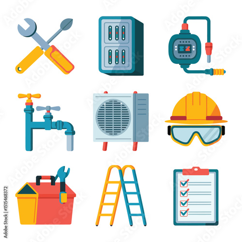  vector icons representing home fix and factory maintenance, gas and electricity maintenance                              
