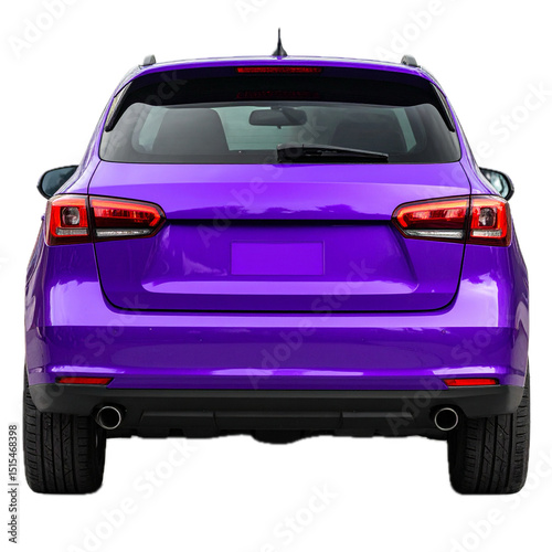 purple car back view isolated on transparent white background, clipping path