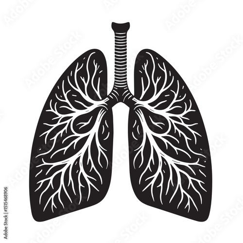 Black Color Lungs illustration anatom Vector Illustration, Solid White Background