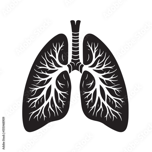 Black Color Lungs illustration anatom Vector Illustration, Solid White Background