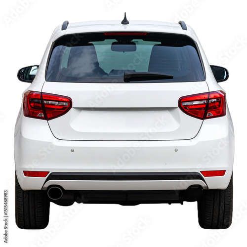 white car back view isolated on transparent white background, clipping path