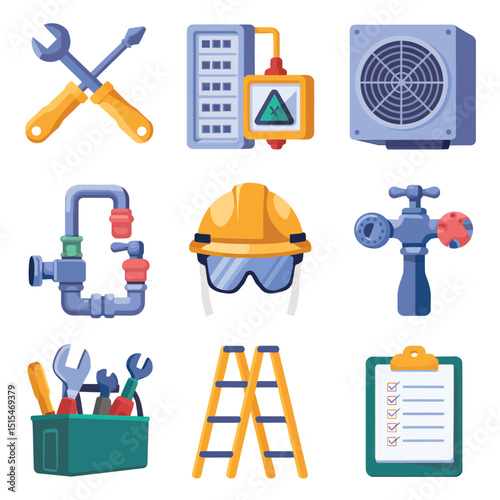  vector icons representing home fix and factory maintenance, gas and electricity maintenance                              

