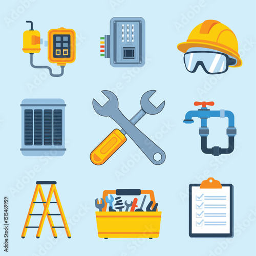  vector icons representing home fix and factory maintenance, gas and electricity maintenance                              

