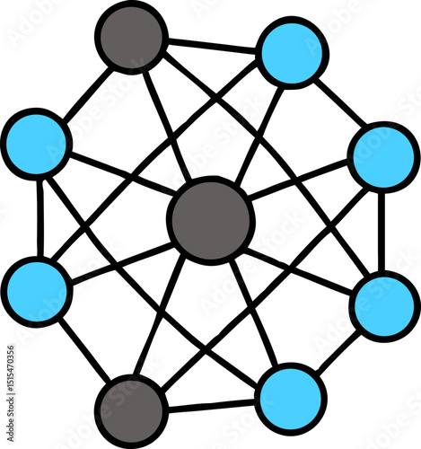 Network - Connectivity - related Vector Icon. Features interconnected blue and gray dots forming a network pattern. Editable outlines. Vector illustrations.