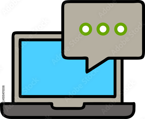 Laptop - Messaging - Communication - related Vector Icon. Features a laptop with a gray speech bubble above it. Editable vectors. Vector illustrations.