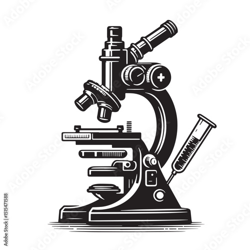 Black Color Pathology microscope Vector Illustration, Solid White Background