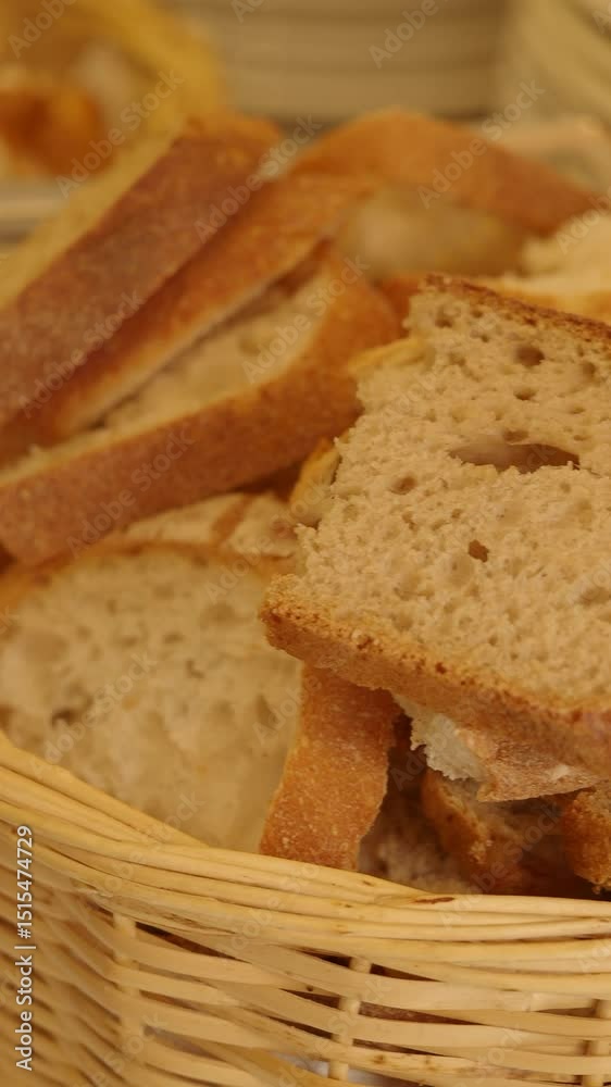 Freshly baked bread slices in a warm basket Freshly baked bread slices in a warm basket