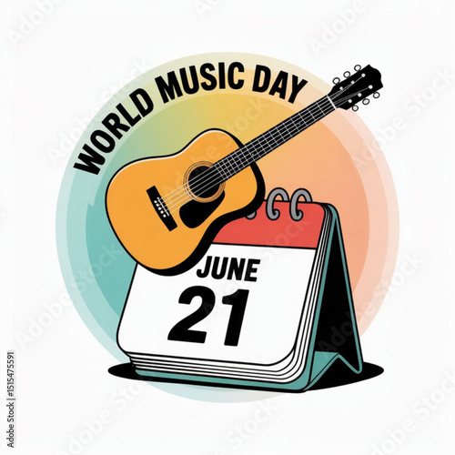 World Music Day  June 21 calendar icon
vector illustration on white background.