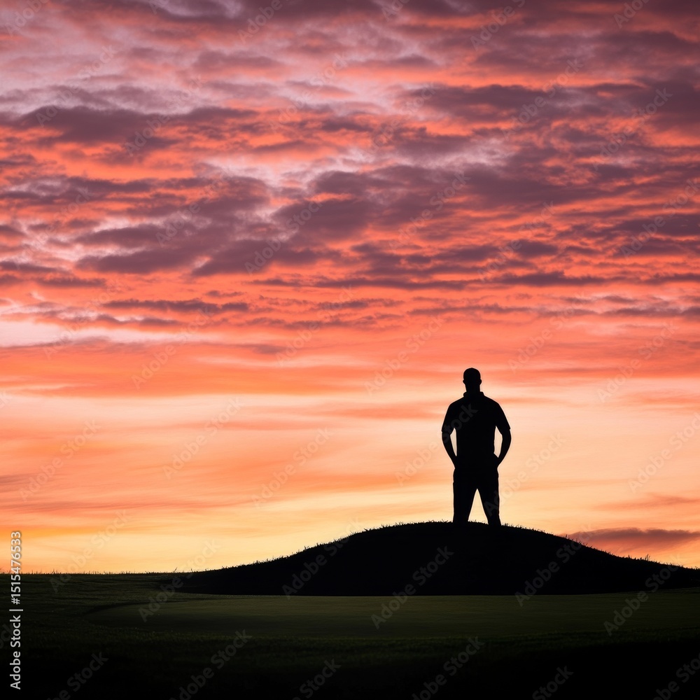 Fototapeta premium Man Silhouette at Sunset,Contemplation ,Peace