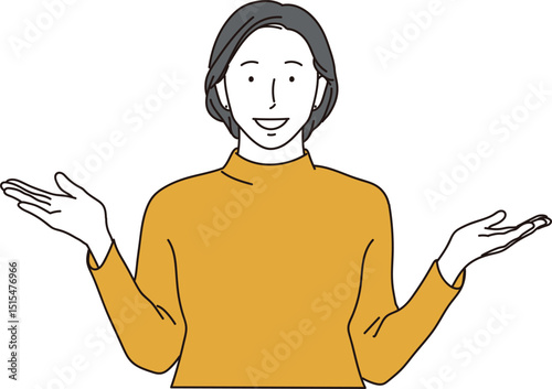 掌を上に向けて比べている女性のイラスト素材