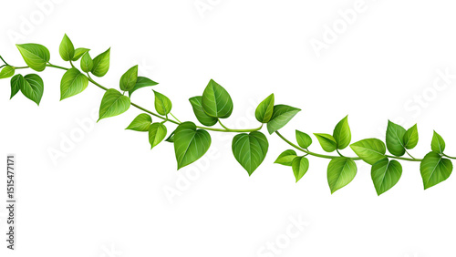 Digital illustration of green vine with lush leaves on a transparent background