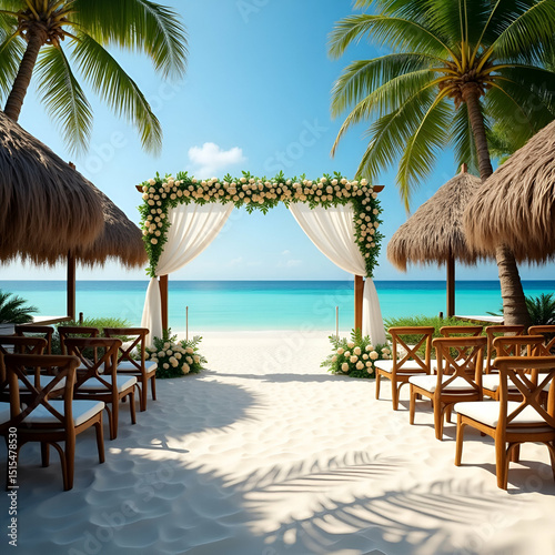 Tropical Island Wedding Celebrations  Palm-Fringed Aisles  Thatched Roof Venues  Crystal Clear Water Backdrops - Perfect for Destination Weddings  Beach Ceremonies  and Romantic Getaways.