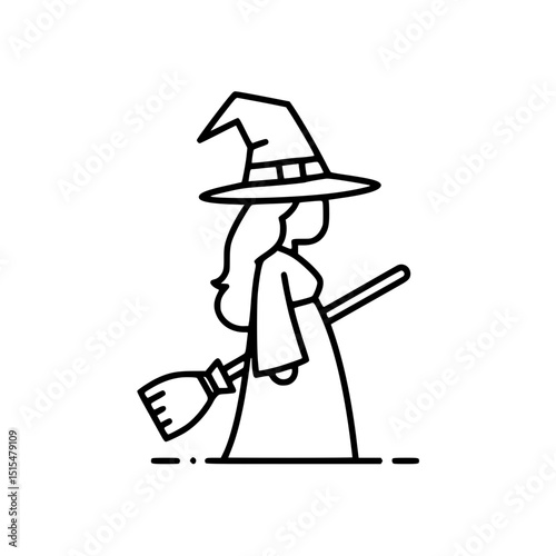 Minimalist Witch Illustration with Broom and Hat for Halloween: Spooky Season Magic