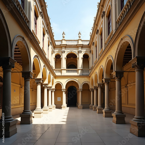 Exploring the Symmetry and Artistic Elements of Renaissance Architecture  A Photo Stock Concept with Emphasis on Left-Side Empty Space for Commercial and Editorial Use