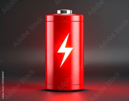 Red battery with illuminated lightning bolt