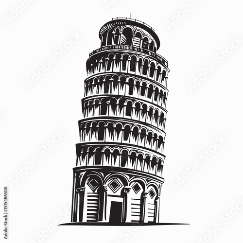 Pisa Tower Images vector Black and white Pisa Tower Image Vector Isolated on white background.