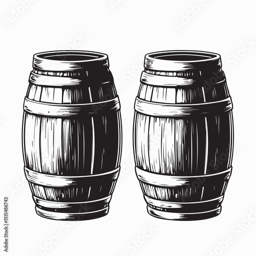 Wooden Barrel, image vector. Illustration Two Barrels image Vector