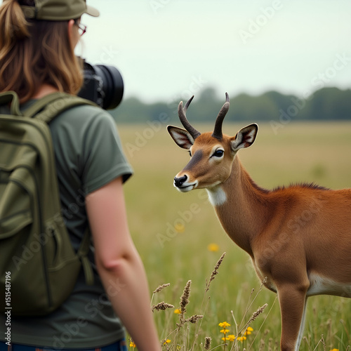 Ethical wildlife encounters emphasizing observation distances non invasive photography and habitat preservation guidelines in  Photo Stock  Concept  and empty space on the left side photo