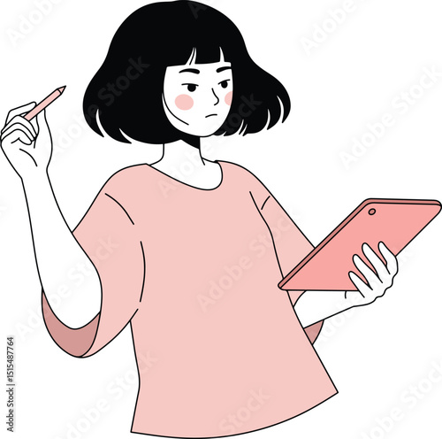 Woman artist working on a digital tablet with a stylus