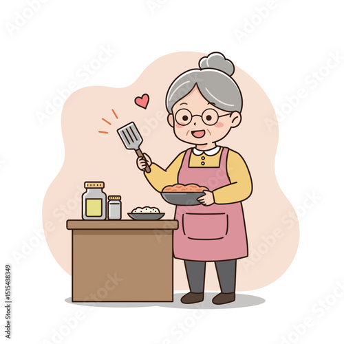 Elderly woman teaching recipe while smiling in kitchen at home  