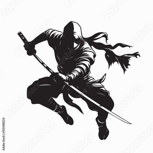 Ninja Fighter Silhouette Vector Design isolated on white background.