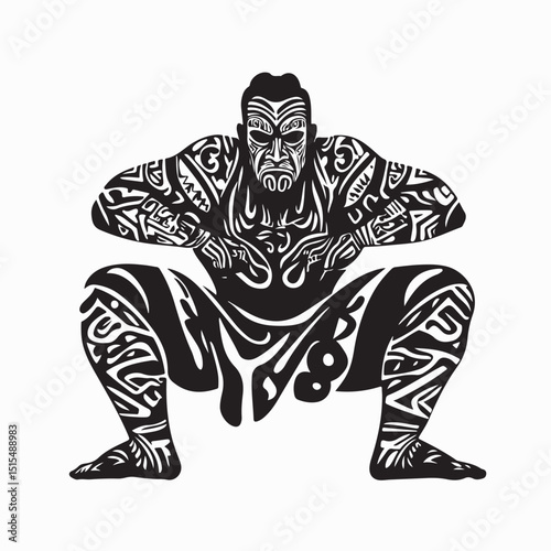 Powerful Maori Haka Performance with Warriors in Traditional Attire image vector.