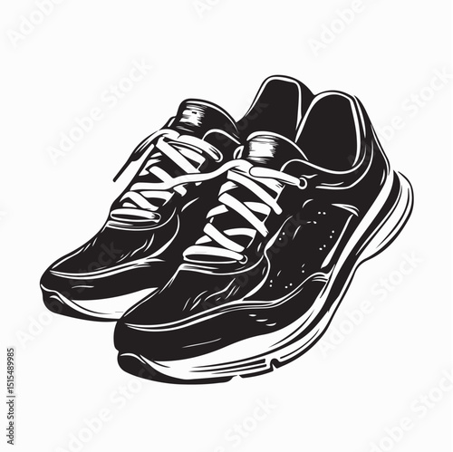 Running Shoes Vector. Running Shoes Pair Silhouette Vector Art Illustration Background