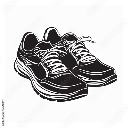 Running Shoes Vector. Running Shoes Pair Silhouette Vector Art Illustration Background