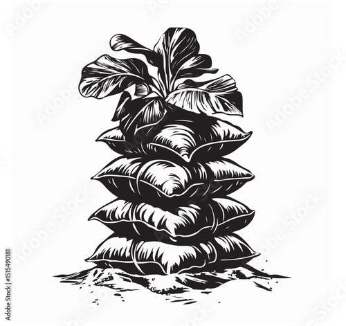 Flooding Sand Bags Stock Vectors and Vector Art  Isolated on white background.