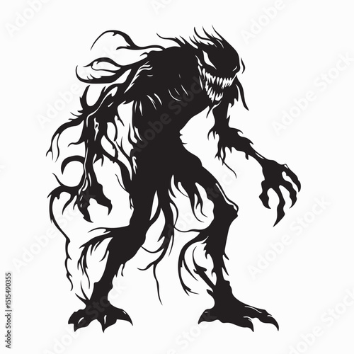 Monster Shadow Vector. Black and white Monster Shadow Vector image on white background.