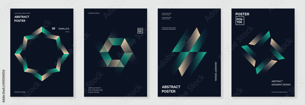 Modern gradient poster background vector set. Cover template with vibrant perspective geometric prism shapes. Ideal design for social media, cover, banner, flyer. 