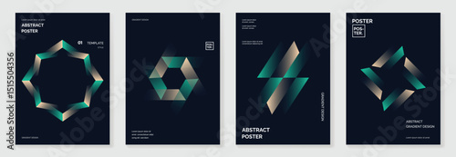 Modern gradient poster background vector set. Cover template with vibrant perspective geometric prism shapes. Ideal design for social media, cover, banner, flyer.  photo