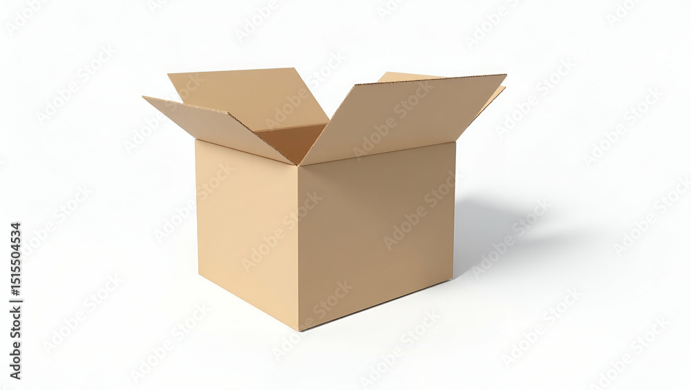 Photorealistic Folded Cardboard Box on White Background: Crisp Lines, Natural Texture, Soft Shadows for Packaging Prototyping & Branding Mockups Photorealistic Folded Cardboard Box on White Background: Crisp Lines, Natural Texture, Soft Shadows for Packaging Prototyping & Branding Mockups