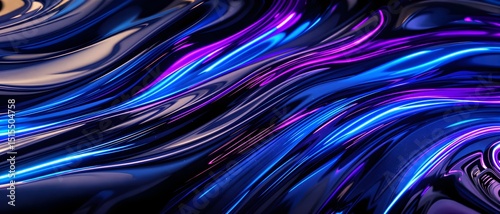 Handcrafted Paint Stroke Neon Liquid Swirl, Blue Purple Abstract Background, Vibrant Energy