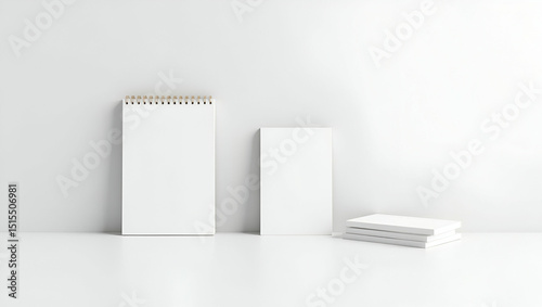 Wallpaper Mural Professional product display white image featuring set of minimalist notebooks arranged on seamless white surface under balanced studio lighting to highlight cover design in  Photo Stock  Concept  and Torontodigital.ca