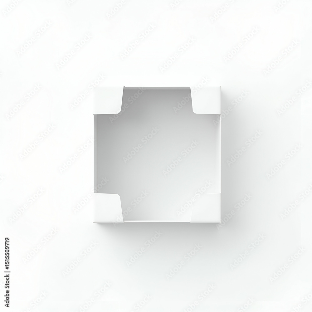 Precision render of a white die cut box isolated on seamless white background revealing intricate window cut out shapes interior liner edges and structural integrity perfect for packaging die design p Precision render of a white die cut box isolated on seamless white background revealing intricate window cut out shapes interior liner edges and structural integrity perfect for packaging die design p