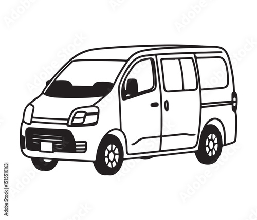 Cargo Transport Van Flat Design Silhouette, Black Van Vector Illustration, Front Side View, Silhouette Delivery Van Isolated Vector Art, Van Transport Vehicle Line Icon Design.