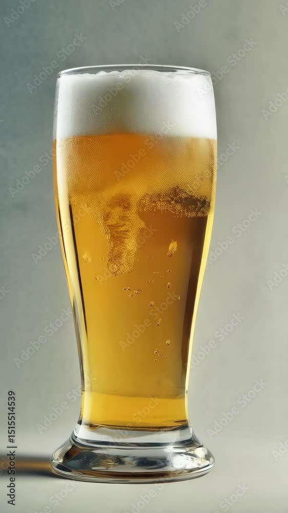 Tall glass of refreshing pale lager with thick white foam head, light golden brew, effervescent bubbles, and cool condensation on the clear glass, studio shot Tall glass of refreshing pale lager with thick white foam head, light golden brew, effervescent bubbles, and cool condensation on the clear glass, studio shot