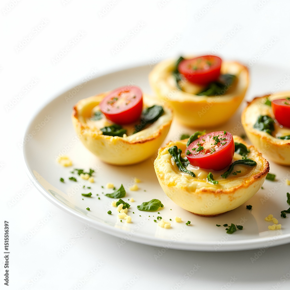custom made wallpaper toronto digitalArtisan Baked Egg Cups with Spinach, Cheese & Cherry Tomatoes - Gourmet Food Photography Concept on White Backdrop with Textural Contrast & Empty Space