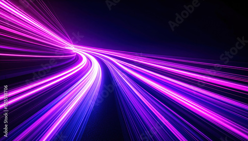 Pulsating tapestry of purple light trails streaks across dark night road  creating mesmerizing visual experience that captivates viewer